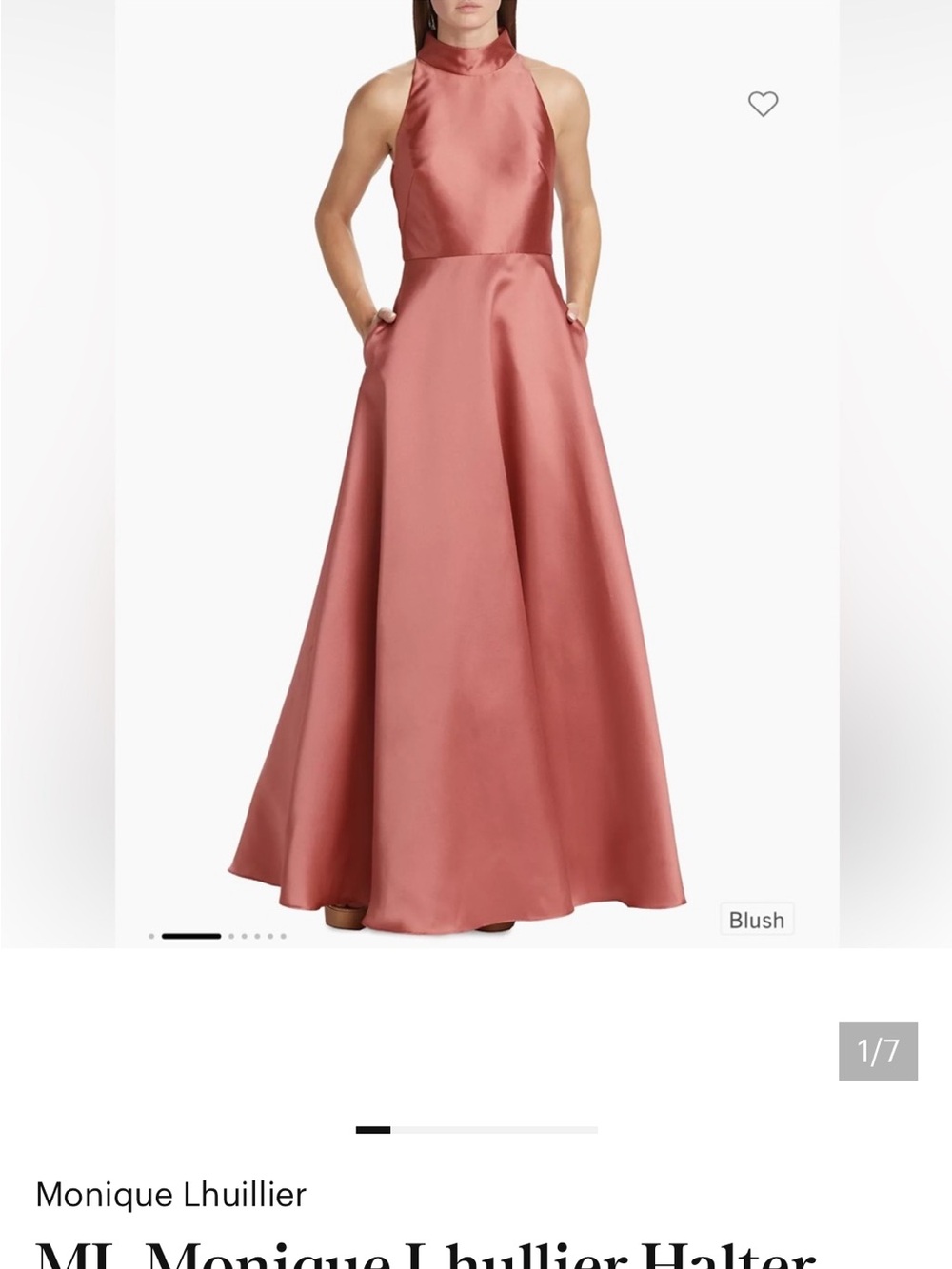 Monique Lhuillier Blush Halter Satin Maxi Dress